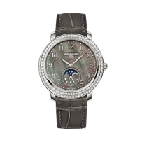 AAA Replica Patek Philippe Moonphase White Gold Black Mother of Pearl Watch 4968G-001