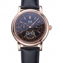 Patek Philippe Geneve Grand Complications quadrante nero Tourbillon lunetta in oro rosa Cinturino nero 622157