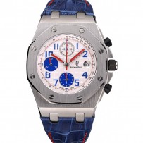 Swiss Audemars Piguet Royal Oak Offshore quadrante bianco Cassa in acciaio inossidabile Cinturino in pelle blu 622.850