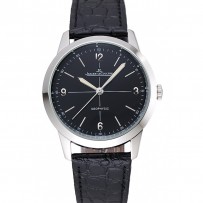 Jaeger LeCoultre Geophysic quadrante nero Bracciale in pelle nera cassa argento 1454041