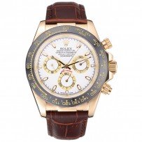 Rolex Cosmograph Daytona Cassa in oro quadrante bianco Bracciale in pelle marrone 622.633