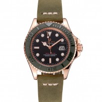 Rolex Yacht Master quadrante nero cinturino in pelle verde lunetta verde cassa in oro rosa 1453862