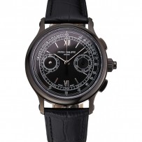 Swiss Patek Philippe 5170J cronografo quadrante nero cassa nera cinturino in pelle nera