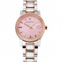 Burberry The City Quadrante Rosa Lunetta con Diamanti Cassa in Acciaio Inossidabile Bracciale Bicolore