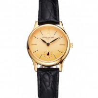 Patek Philippe Calatrava quadrante in oro e cassa in oro cinturino in pelle nera