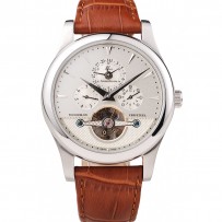 Jaeger Le Coultre Master Control Tourbillon quadrante bianco cinturino in pelle marrone