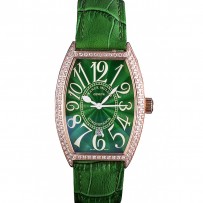 Franck Muller Casablanca Cinturino in pelle di coccodrillo verde Lunetta incrostata di cristalli 621646