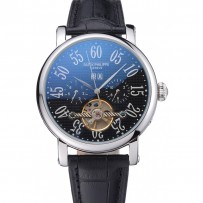 Patek Philippe Grand Complications Cassa in acciaio inossidabile Quadrante nero Numeri romani Bracciale in pelle nera 622256