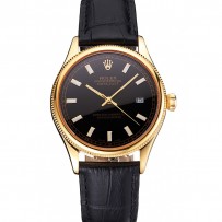 Swiss Rolex Datejust quadrante nero cassa in oro cinturino in pelle nera