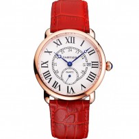 Cartier Ronde Louis Cartier quadrante bianco cinturino in pelle rossa cassa in oro