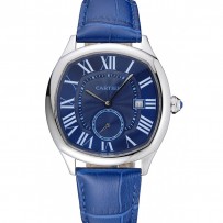 Cartier Drive De Cartier quadrante blu bracciale in pelle blu cassa d'argento 1454211