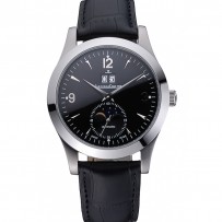 Jaeger LeCoultre Master quadrante nero cinturino in pelle nera lunetta in acciaio inossidabile 622079