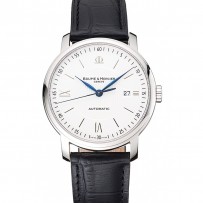 Swiss Baume & amp; Mercier Classima quadrante bianco cassa in acciaio inossidabile cinturino in pelle nera