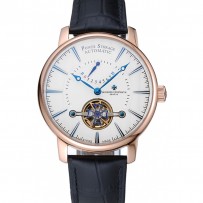 Vacheron Constantin Tourbillion Power Reserve quadrante bianco Cassa in oro Bracciale in pelle nera 1454272