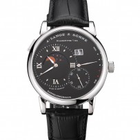 A. Lange & amp; Sohne Grand Lange 1 Moon Phase quadrante nero cassa in acciaio inossidabile cinturino in pelle nera