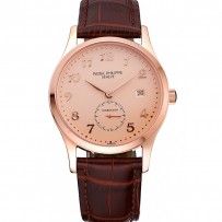 Patek Philippe Calatrava quadrante rosa cassa in oro rosa cinturino in pelle marrone 622836