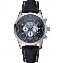 Breitling Transocean Chronograph Unitime Quadrante Nero Cassa in Acciaio Inossidabile Bracciale in Pelle Nera-622242