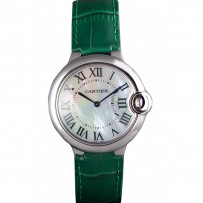 Cartier Ballon Bleu lunetta in argento con quadrante in madreperla cinturino in pelle verde 621552