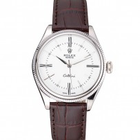 Rolex Cellini quadrante bianco cassa in acciaio cinturino in pelle marrone 622.839