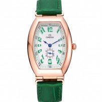 Omega Sochi Petrograd quadrante bianco cassa in oro cinturino in pelle verde 622.821