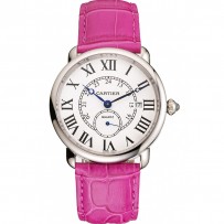 Cartier Ronde Louis Cartier quadrante bianco cassa in acciaio cinturino in pelle fucsia