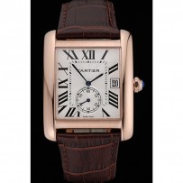 Cartier Tank MC quadrante bianco cassa in oro cinturino in pelle marrone 622578