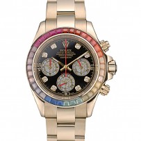 Rolex Daytona Cosmograph Rainbow Crystals Bezel Cinturino in oro rosa Quadrante nero 80251