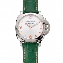 Panerai Radiomir quadrante bianco cassa in acciaio cinturino in pelle verde 1453804