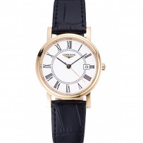 Longines La Grande Classique rotondo quadrante bianco cassa in oro cinturino in pelle nera 622382