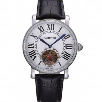 Quadrante bianco con diamanti del tourbillon volante di Cartier Rotonde 621954