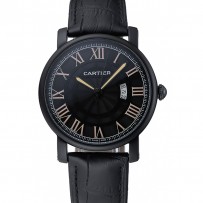 Cartier Rotonde quadrante nero cinturino in pelle nera cassa nera 1454218