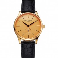 Patek Philippe Calatrava quadrante oro cassa in oro cinturino in pelle nera