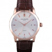 Patek Philippe Calatrava Roze Bracciale in pelle marrone con lunetta lucida in oro 801430