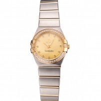 Swiss Lady Omega Constellation Crystal Encrusted Lunetta Quadrante dorato 80293