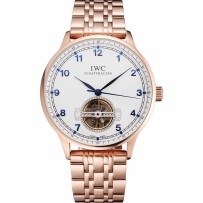 IWC Portugieser Tourbillon quadrante bianco con numeri blu Cassa e bracciale in oro rosa