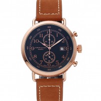 Hamilton Navy Pioneer Chrono quadrante nero cassa in oro rosa cinturino in pelle marrone