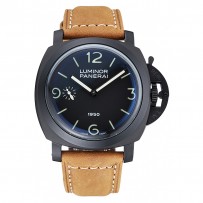 Panerai Luminor cassa in acciaio inossidabile ionizzato nero quadrante nero cinturino in pelle scamosciata marrone