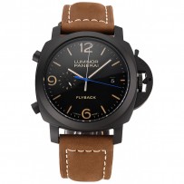 Panerai Luminor 1950 3 Days Chrono Flyback quadrante nero cassa nera cinturino in pelle marrone