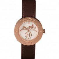 Bracciale Hermes Classic MOP in pelle marrone con quadrante 801389