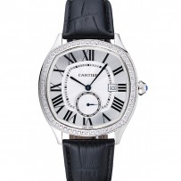 Cartier Drive De Cartier quadrante bianco cinturino in pelle nera con diamanti in argento 1454215