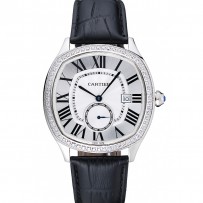 Cartier Drive De Cartier quadrante bianco cinturino in pelle nera con diamanti in argento 1454215