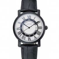 Cartier Rotonde quadrante bianco e nero cinturino in pelle nera cassa nera 1454219