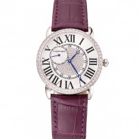 Cartier Ronde Louis Silver Diamond Case quadrante bianco Bracciale in pelle viola 1454009