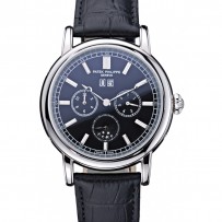 Patek Philippe Geneve Grand Complications quadrante nero lunetta in acciaio inossidabile cinturino in pelle nera 622153