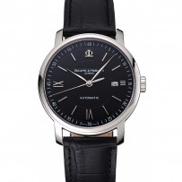 Swiss Baume and Mercier Classima Quadrante Nero Custodia in Acciaio Inossidabile Cinturino in Pelle Nera