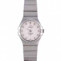 Swiss Lady Omega Constellation Crystal lunetta incrostata Quadrante radiale argento 80291