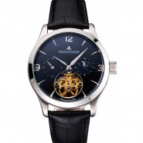 Jaeger LeCoultre Master Moonphase Tourbillon quadrante nero Cassa in acciaio inossidabile Cinturino in pelle nera