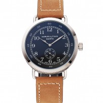 Hamilton Navy Pioneer quadrante nero piccolo secondo cassa in acciaio inossidabile cinturino in pelle marrone chiaro