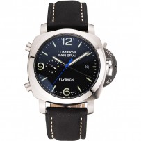 Panerai Luminor 1950 3 Days Chrono Flyback quadrante nero cassa in acciaio inossidabile cinturino in pelle nera