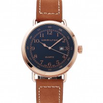 Hamilton Navy Pioneer quadrante nero cassa in oro rosa cinturino in pelle marrone